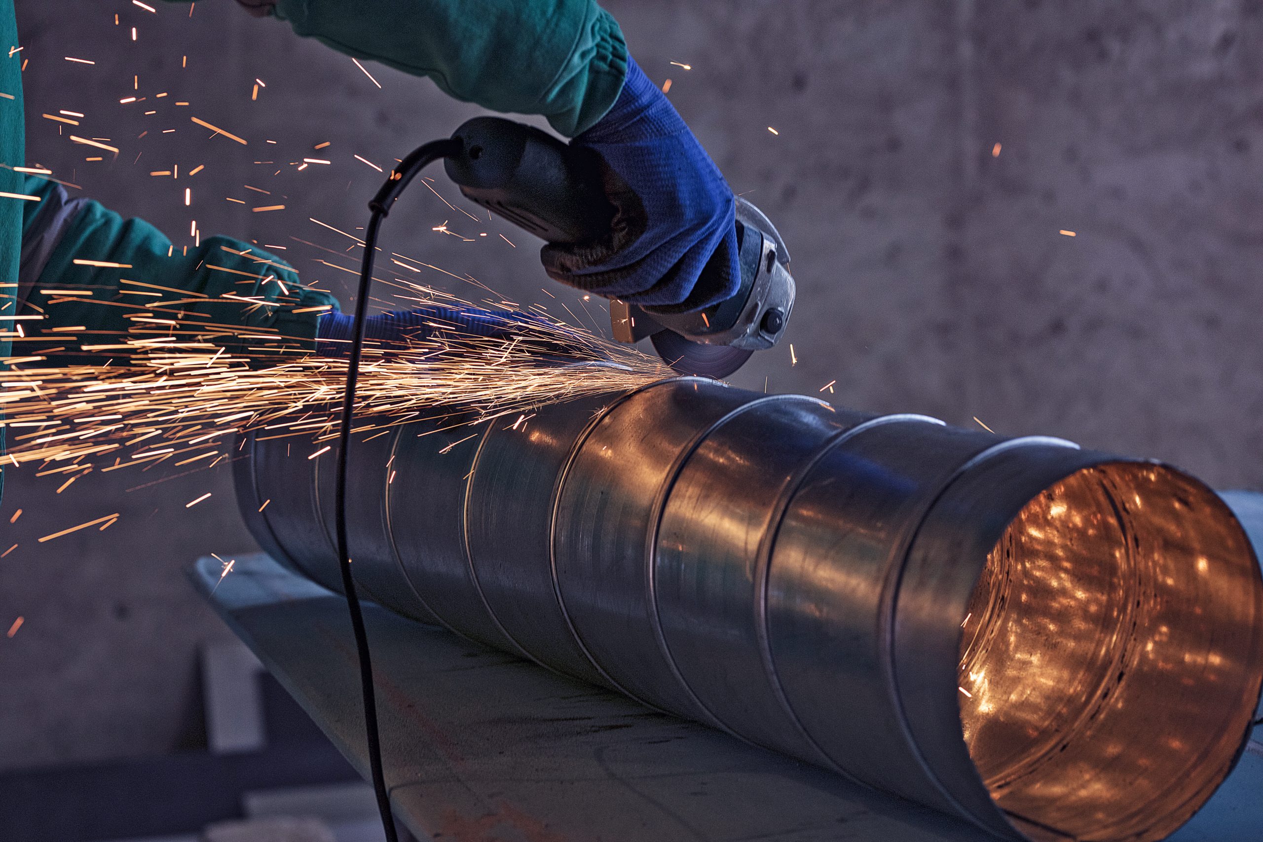 Arc welding on construction site